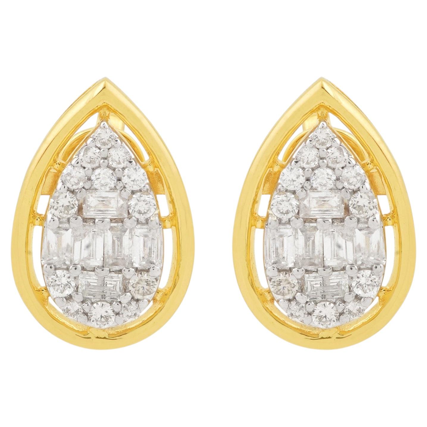 10 Karat Yellow Gold SI/H Diamond Cluster Pear Shaped Stud Earrings