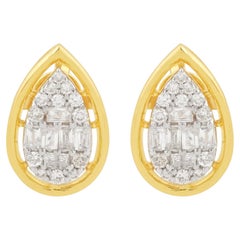 Pendientes de oro amarillo de 10 quilates con diamantes en racimo SI/H en forma de pera