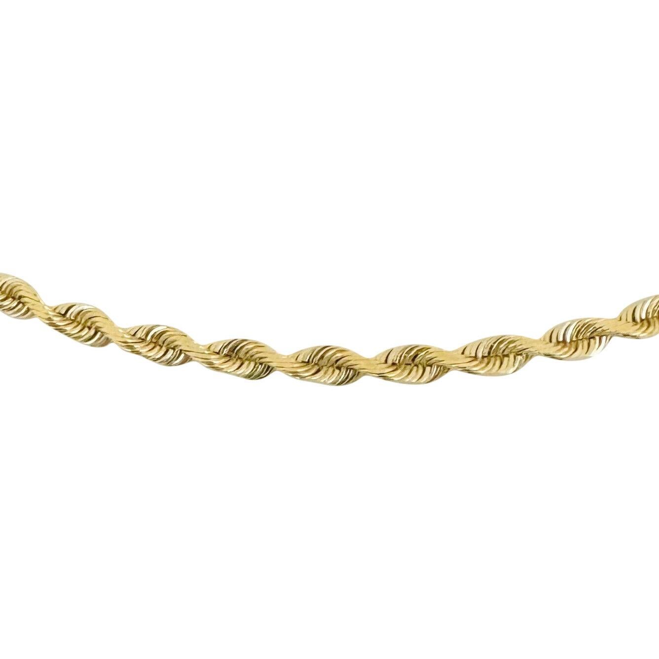 10 Karat Yellow Gold Solid Diamond Cut Rope Chain Necklace  In Good Condition In Guilford, CT