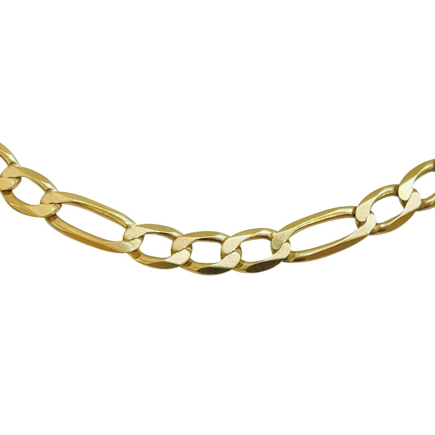 10 Karat Yellow Gold Solid Flat Figaro Link Chain Necklace Italy In Good Condition In Guilford, CT