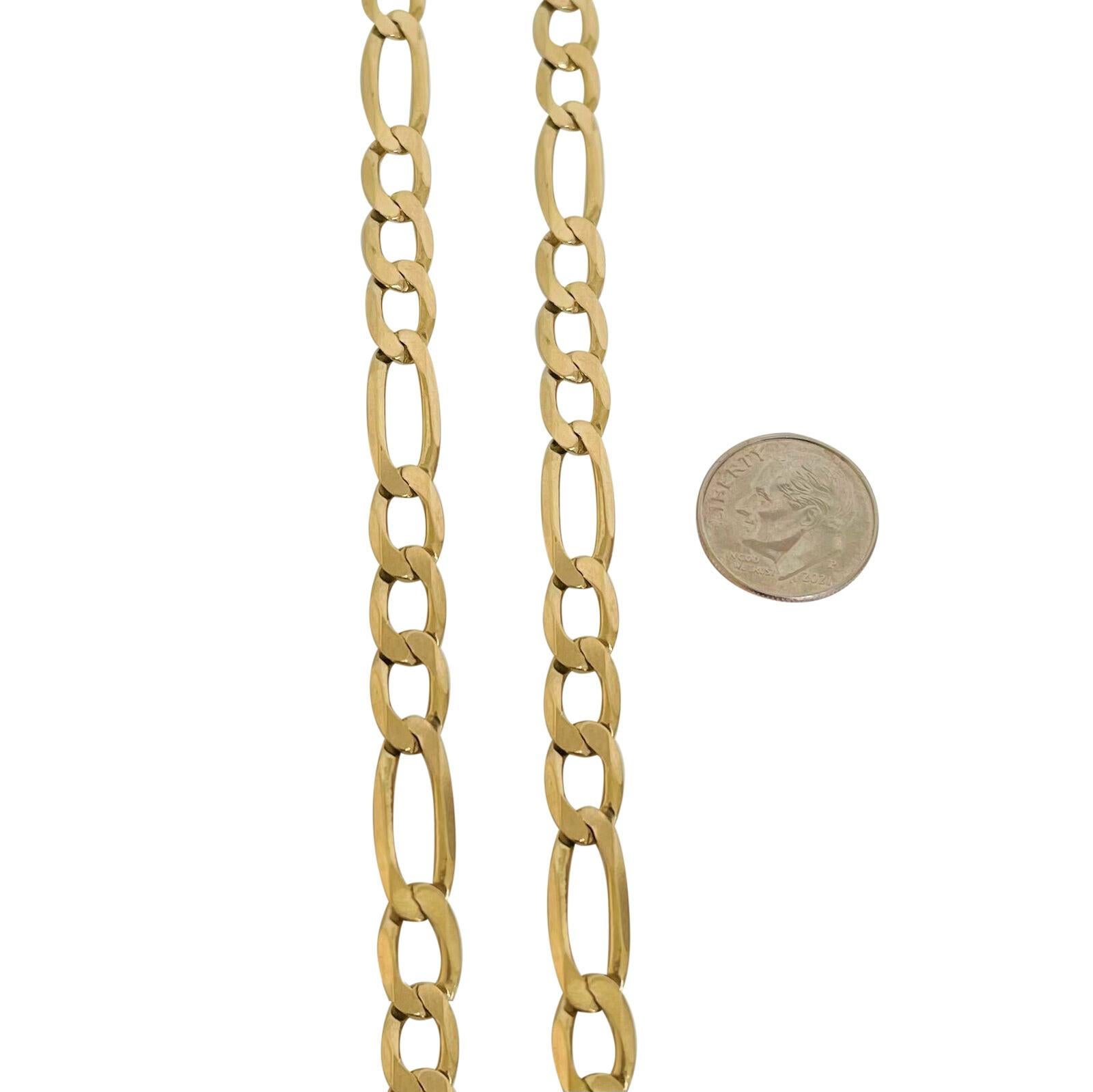 Women's or Men's 10 Karat Yellow Gold Solid Flat Figaro Link Chain Necklace Italy