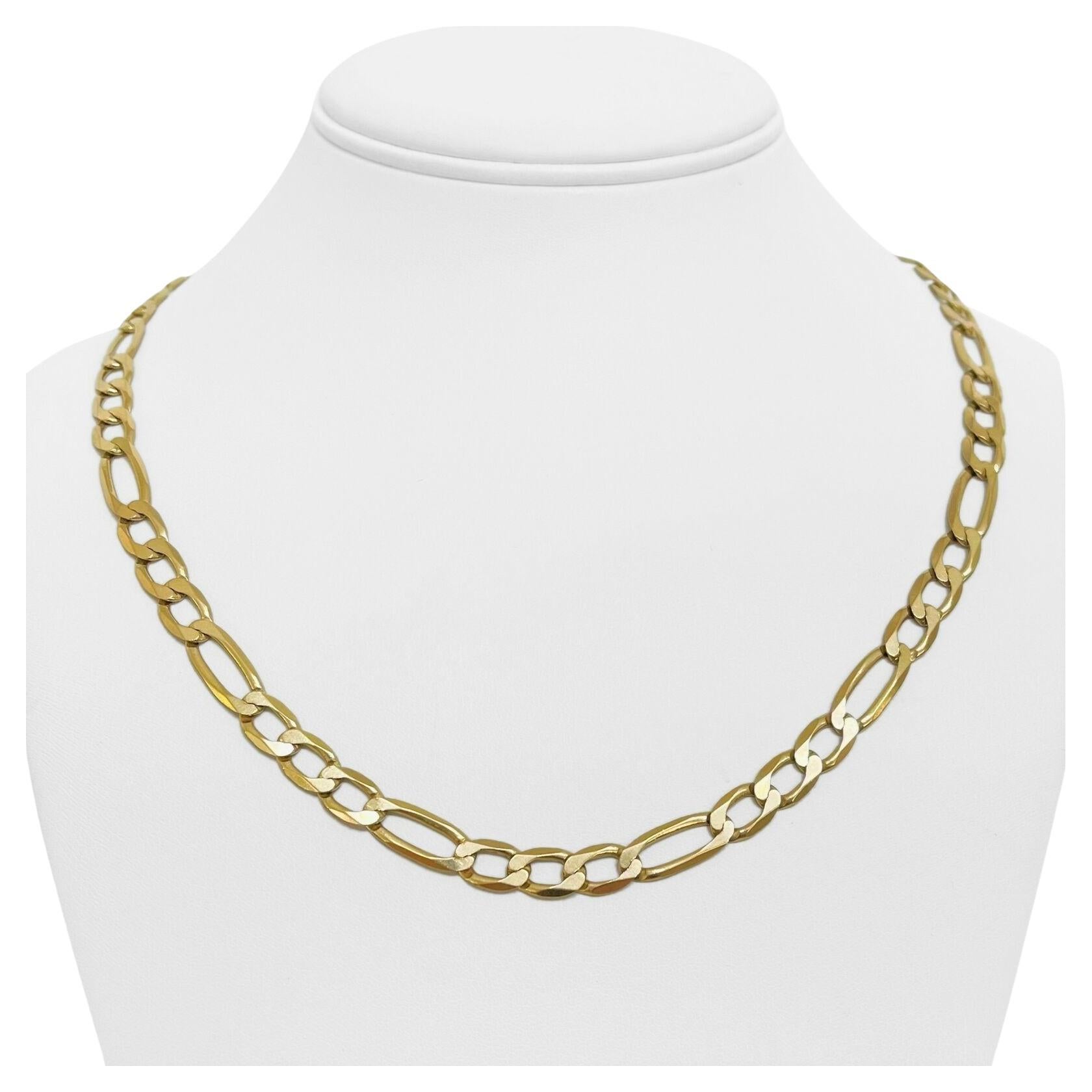 10 Karat Yellow Gold Solid Flat Figaro Link Chain Necklace Italy