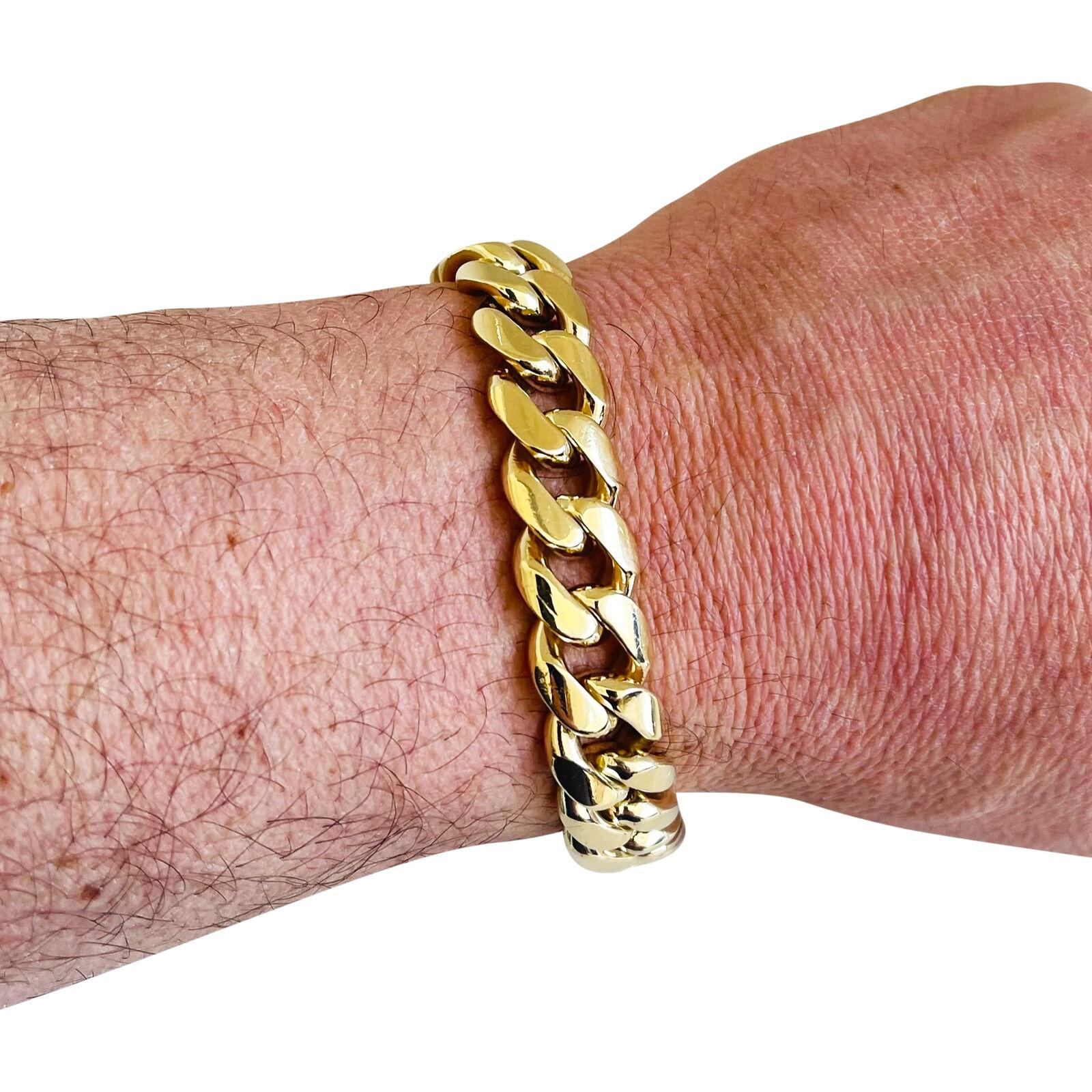 10 Karat Yellow Gold Solid Heavy Men's Cuban Curb Link Bracelet For Sale 5
