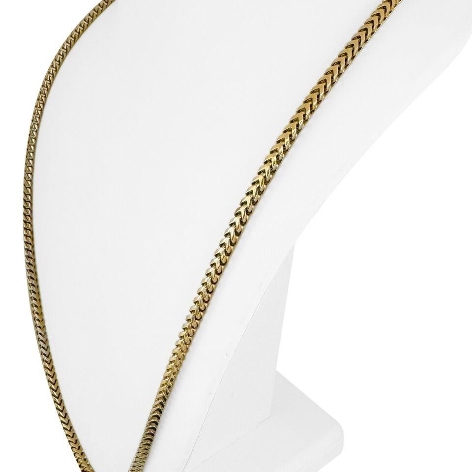 10 Karat Yellow Gold Solid Long Squared Franco Link Chain Necklace  For Sale 3