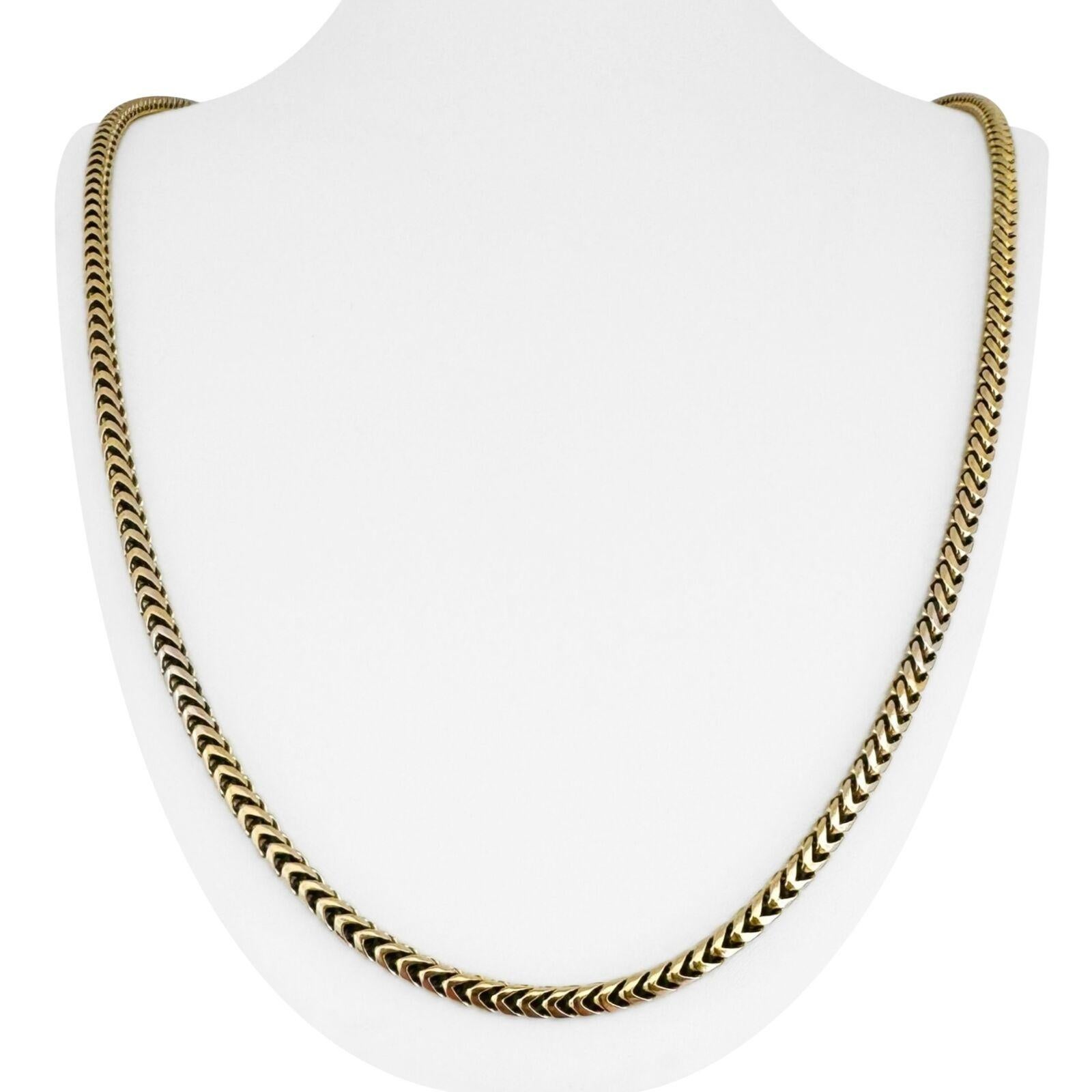 10 Karat Yellow Gold Solid Long Squared Franco Link Chain Necklace  For Sale 4