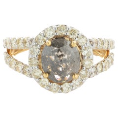 10 Karat Yellow Gold Split Shank Oval Galaxy Diamond Ring with Diamond Halo