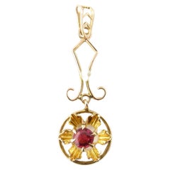 Vintage 10 Karat Yellow Gold Synthetic Ruby and Pearl Pendant #3044
