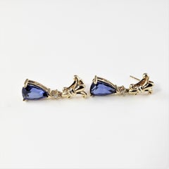 10 Karat Yellow Gold Tanzanite and Diamond Earrings