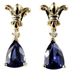 Vintage 10 Karat Yellow Gold Tanzanite and Diamond Earrings