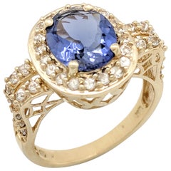 10 Karat Yellow Gold Tanzanite and Diamond Ring