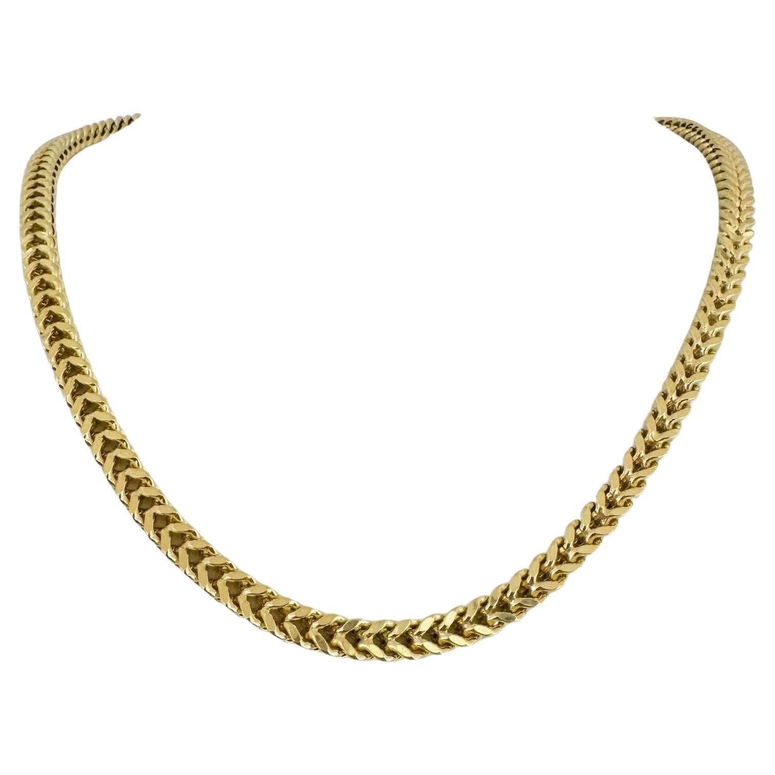 10 Karat Yellow Gold Thick Men's Squared Franco Link Chain Necklace  For Sale