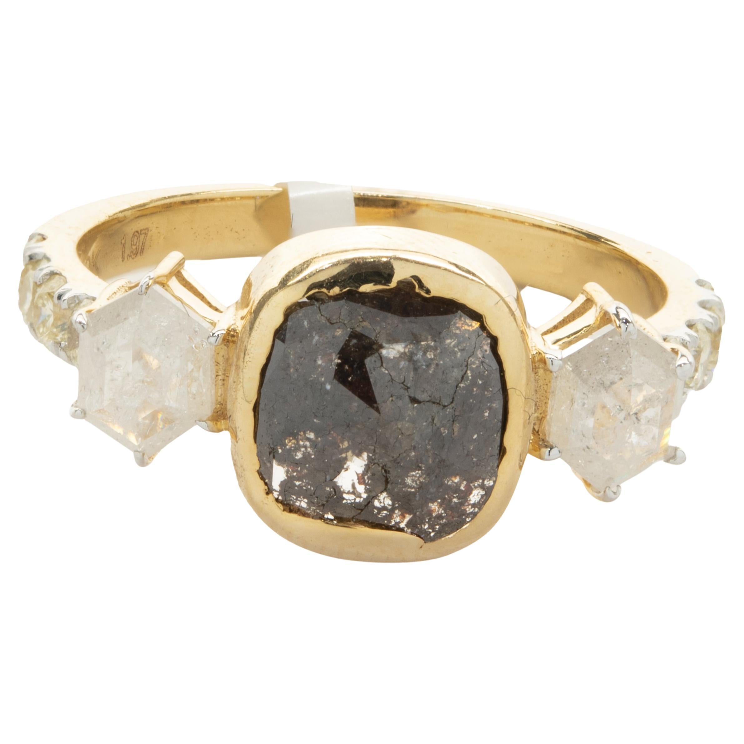 10 Karat Yellow Gold Bezel Set Galaxy Diamond Ring at 1stDibs