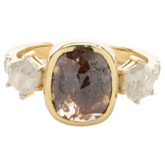 10 Karat Yellow Gold Three Stone Bezel Set Galaxy Diamond Ring