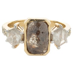 10 Karat Yellow Gold Three Stone Galaxy Diamond Ring