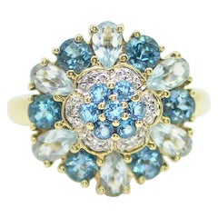 10 Karat Yellow Gold Topaz and Aquamarine Gemstones Ring