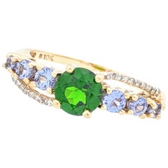 10 Karat Yellow Gold Tourmaline, Tanzanite and Diamond Ring