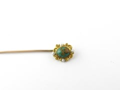 10 Karat Yellow Gold Turquoise and Seed Pearl Stick Pin