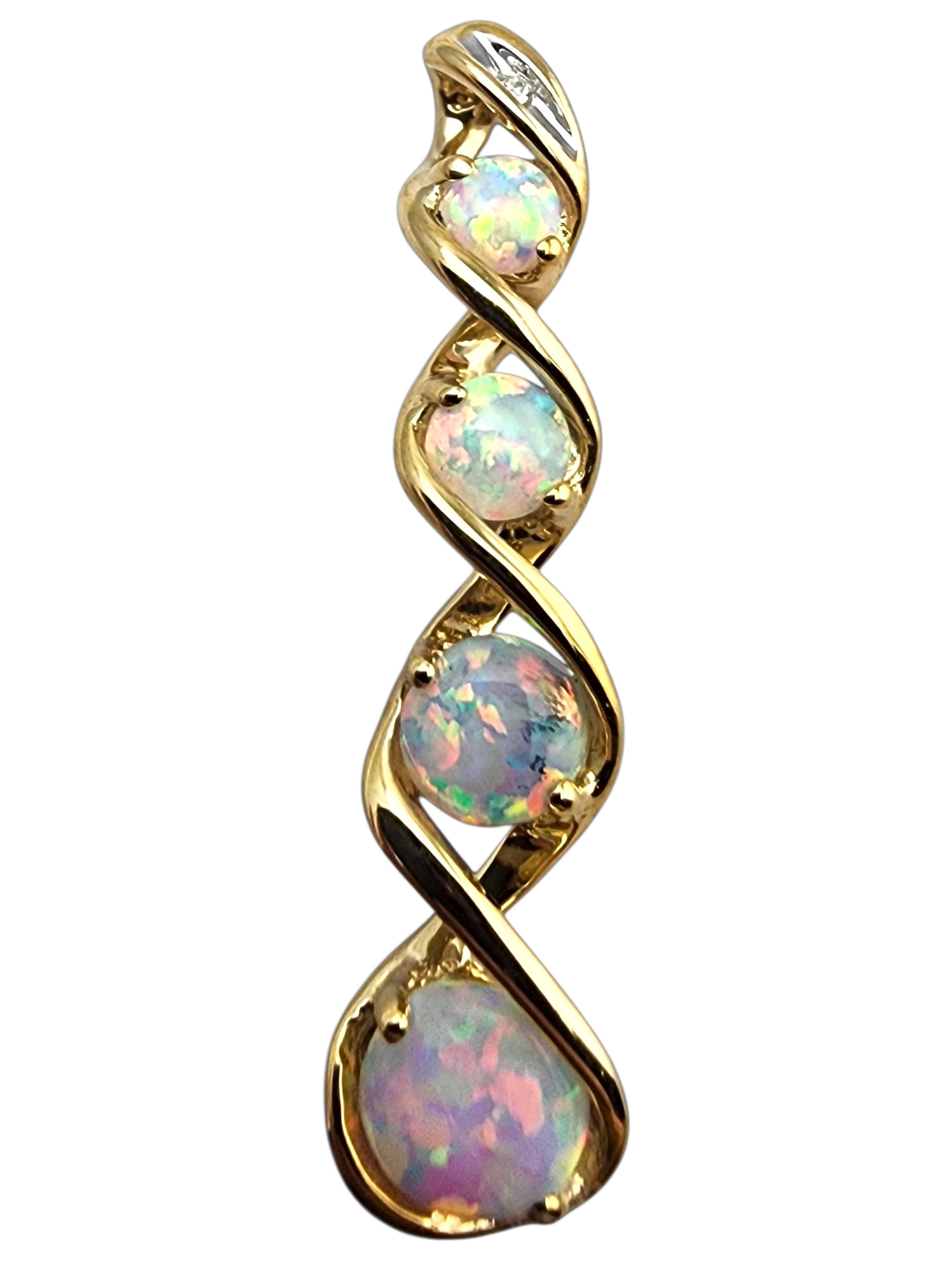 10 Karat Yellow Gold Twisted Opal Pendant #24036 For Sale