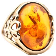 Bague vintage en or jaune 10 carats et ambre