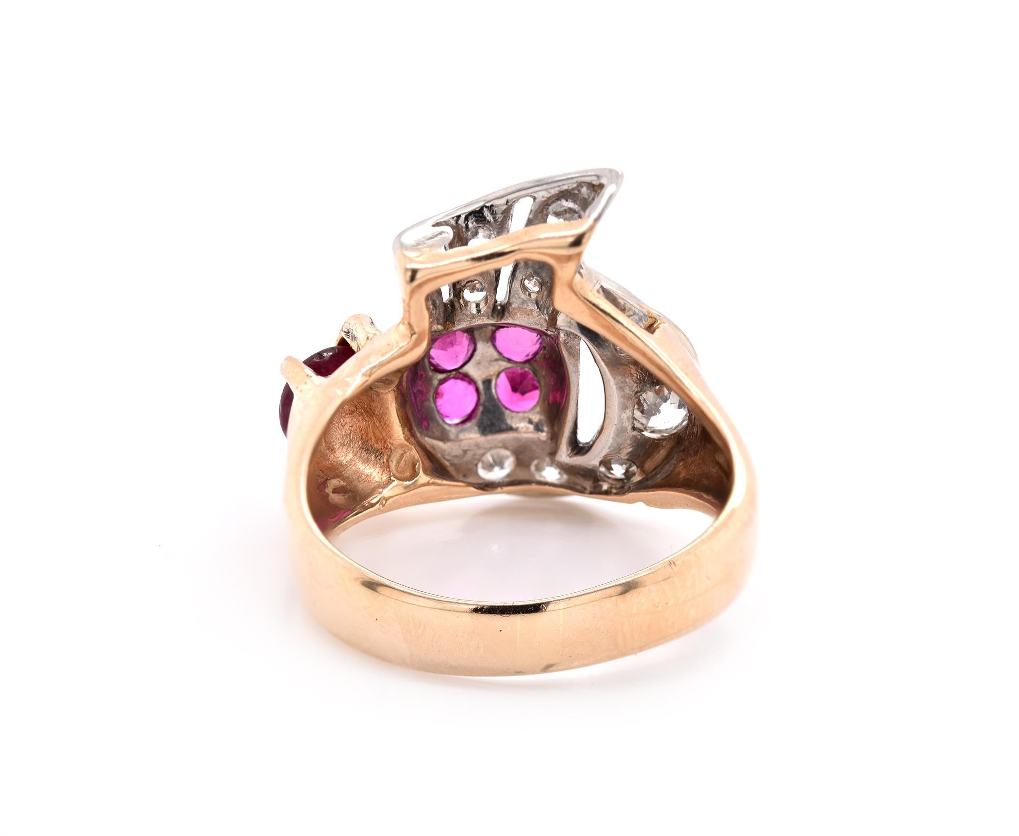 10 Karat Yellow Gold Vintage Ruby and Diamond Ring In Excellent Condition In Scottsdale, AZ