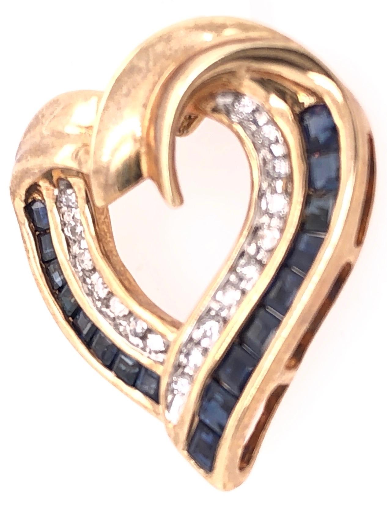 Modern 10 Karat Yellow Gold with Sapphire and Diamond Charm / Heart Pendant For Sale