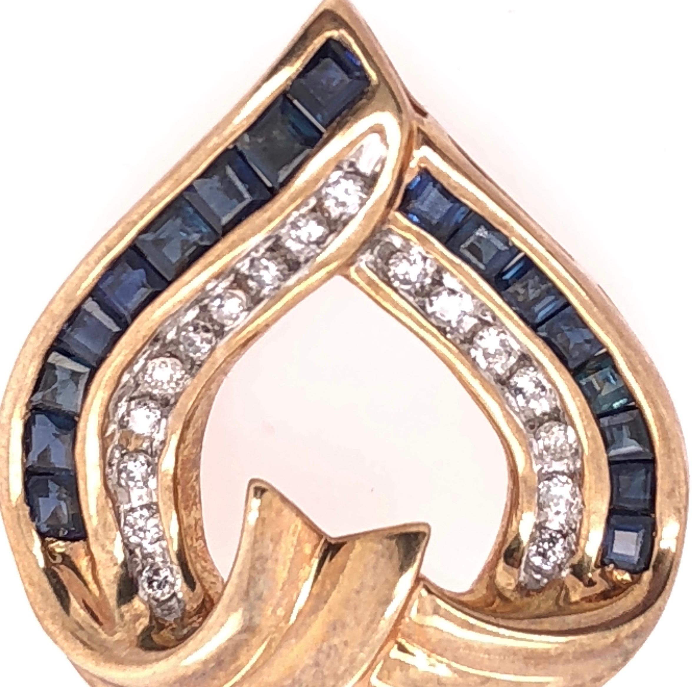 10 Karat Yellow Gold with Sapphire and Diamond Charm / Heart Pendant In Good Condition For Sale In Stamford, CT
