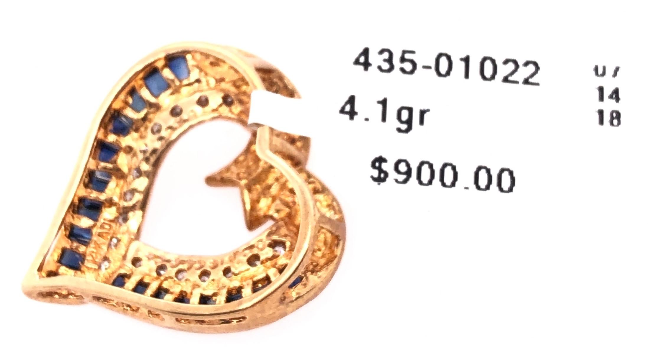 10 Karat Yellow Gold with Sapphire and Diamond Charm / Heart Pendant For Sale 2