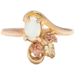10 Karat Yellow, Rose, and Green Gold Opal Foliate Ring