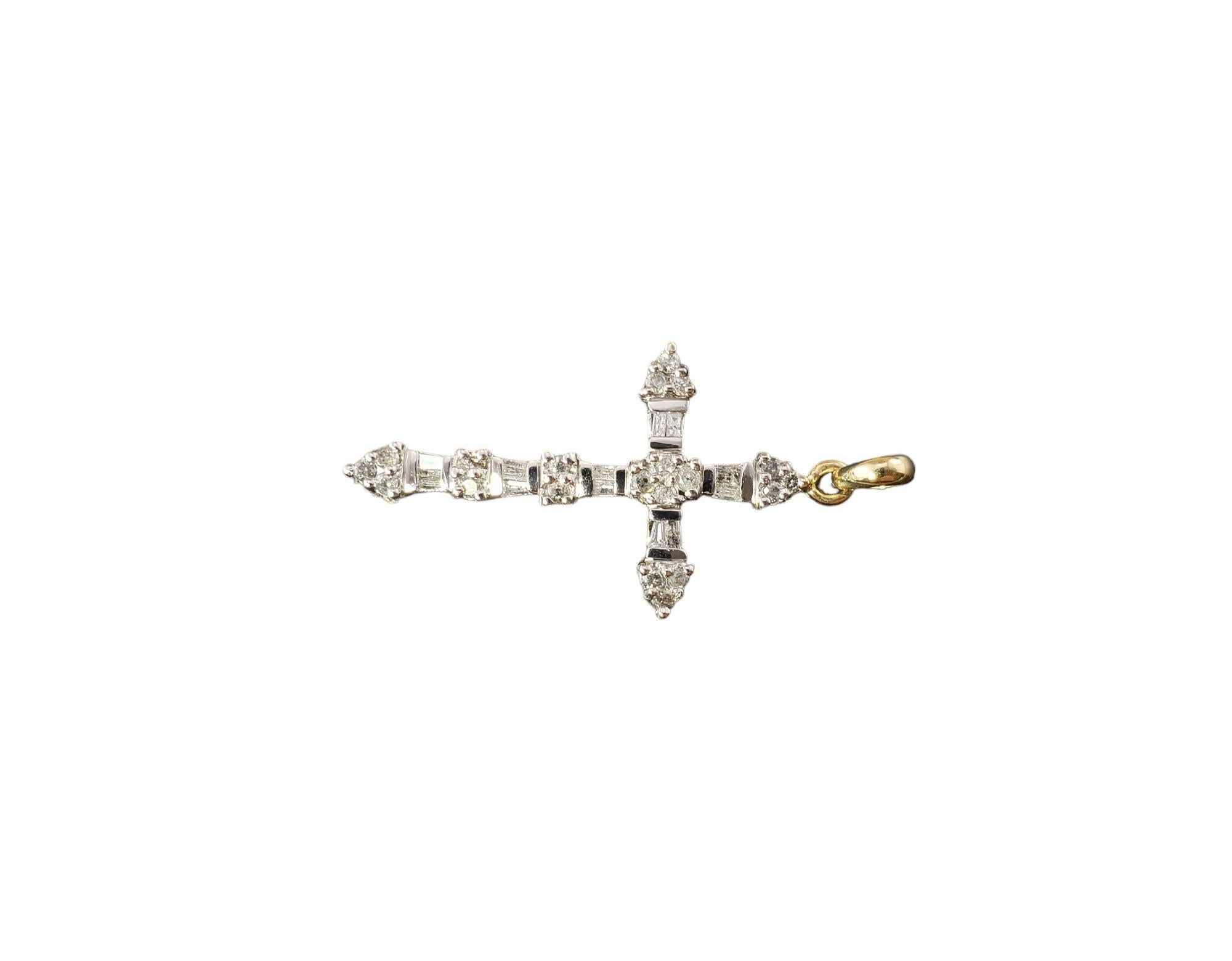 Round Cut 10 Karat Yellow & White Gold Diamond Cross Pendant #15971 For Sale