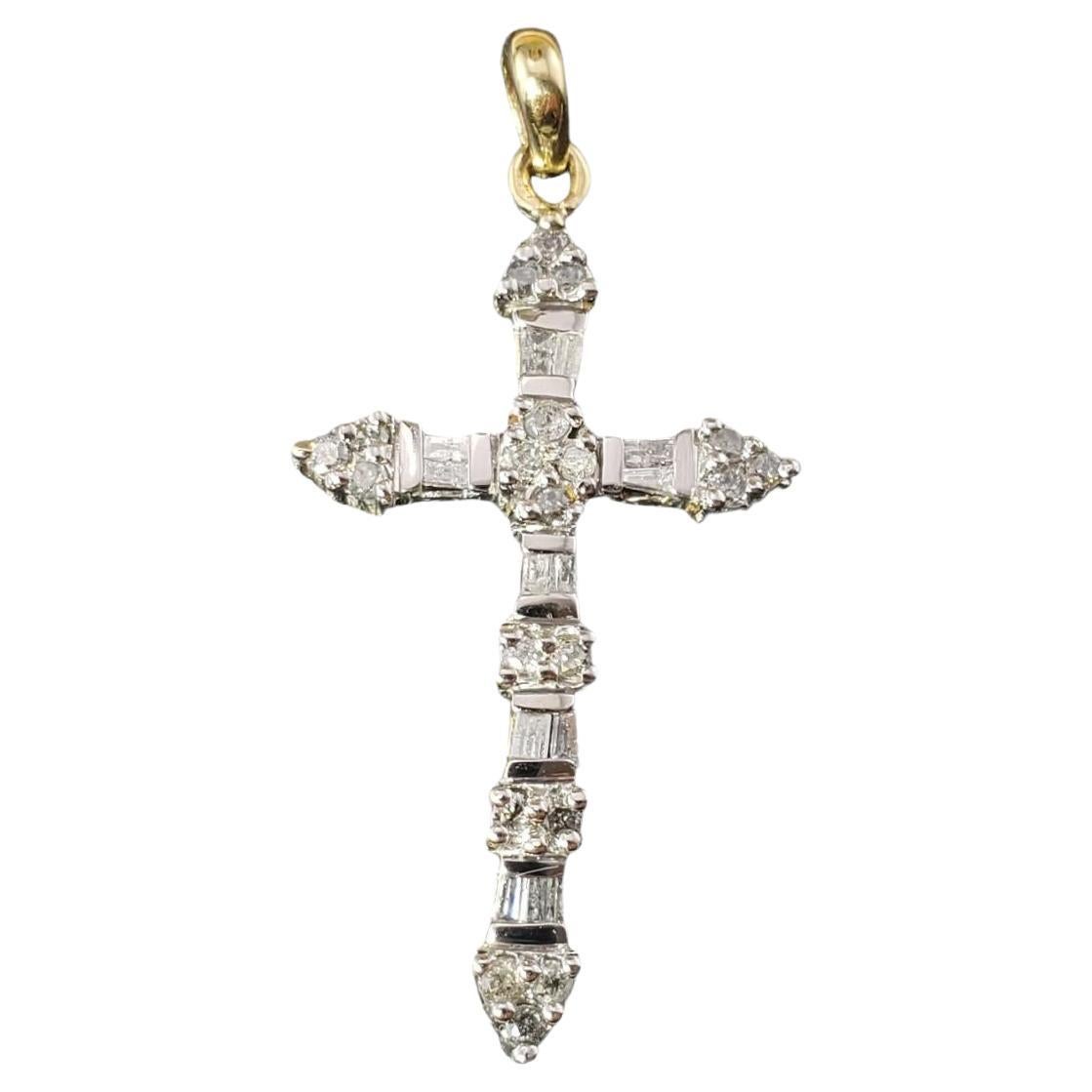 10 Karat Yellow & White Gold Diamond Cross Pendant #15971 For Sale