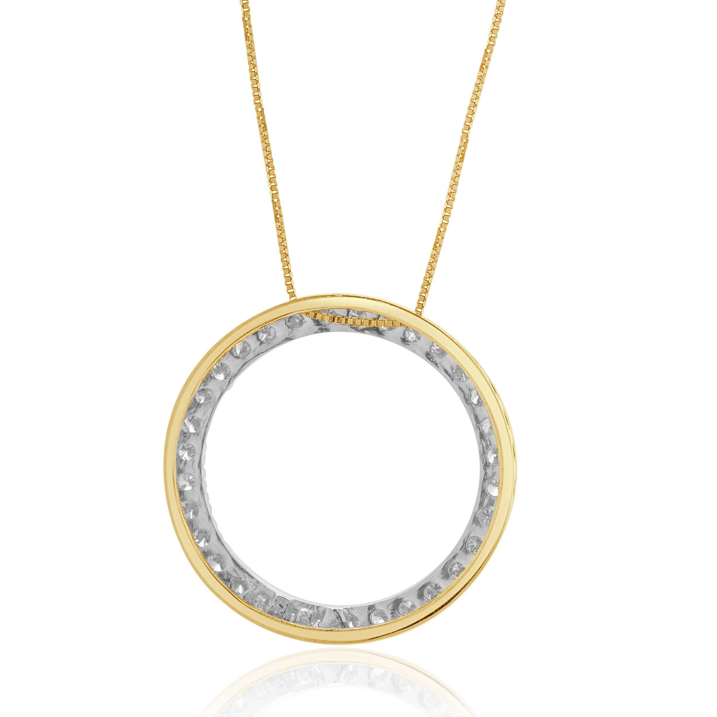 Taille ronde Collier circulaire ouvert en or jaune et blanc 10 carats avec diamants en vente