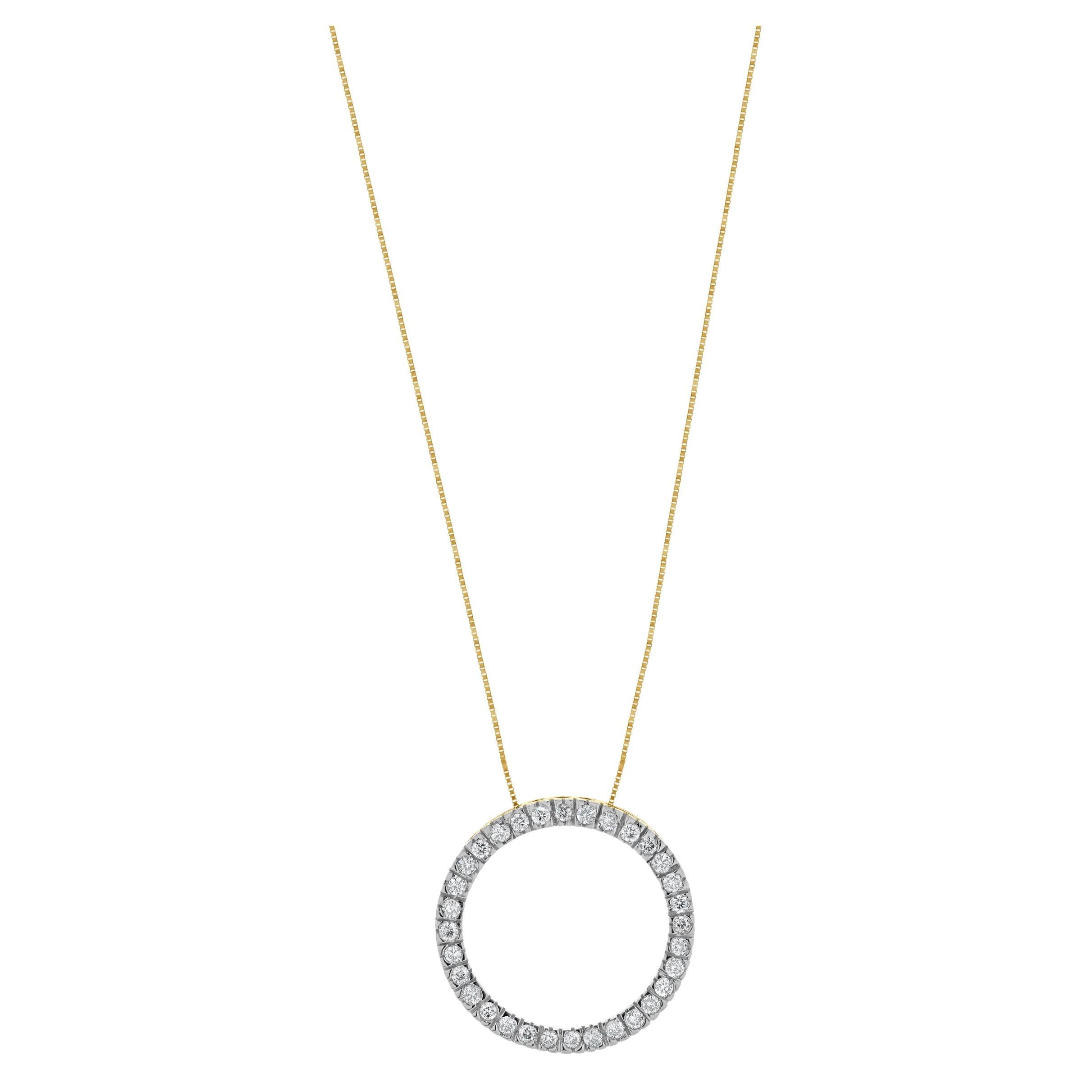 10 Karat Yellow & White Gold Diamond Open Circle Necklace