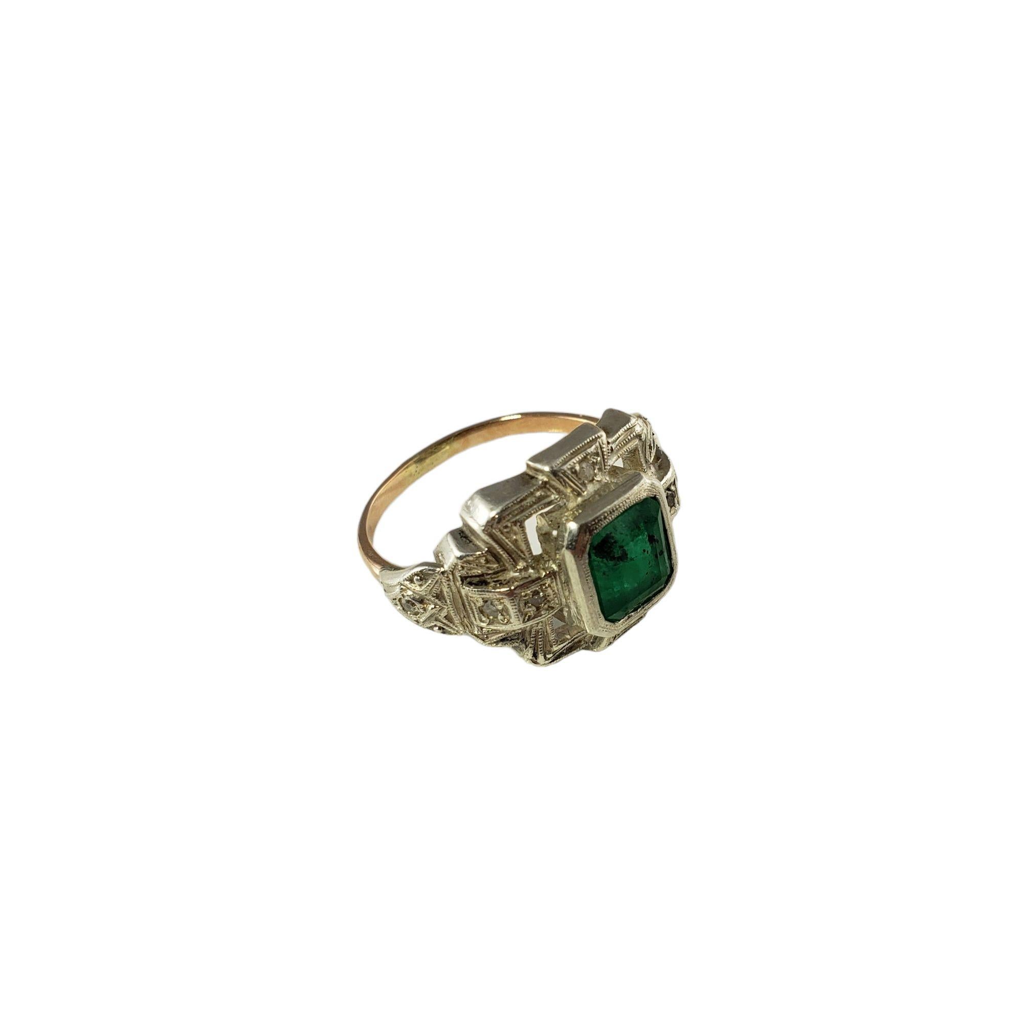 10 Karat Yellow/White Gold Emerald and Diamond Ring #14008 In Good Condition For Sale In Washington Depot, CT