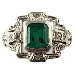 Vintage 10 Karat Yellow/White Gold Emerald and Diamond Ring #14008
