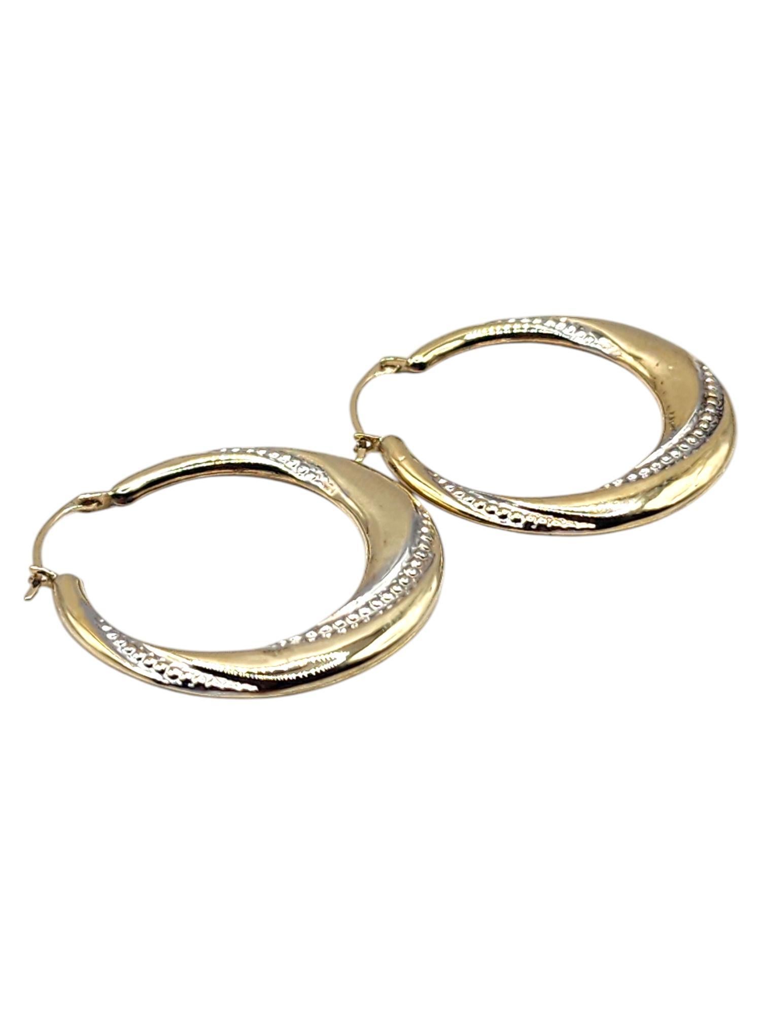 Créoles en or jaune et blanc 10 carats #20445 Pour femmes en vente