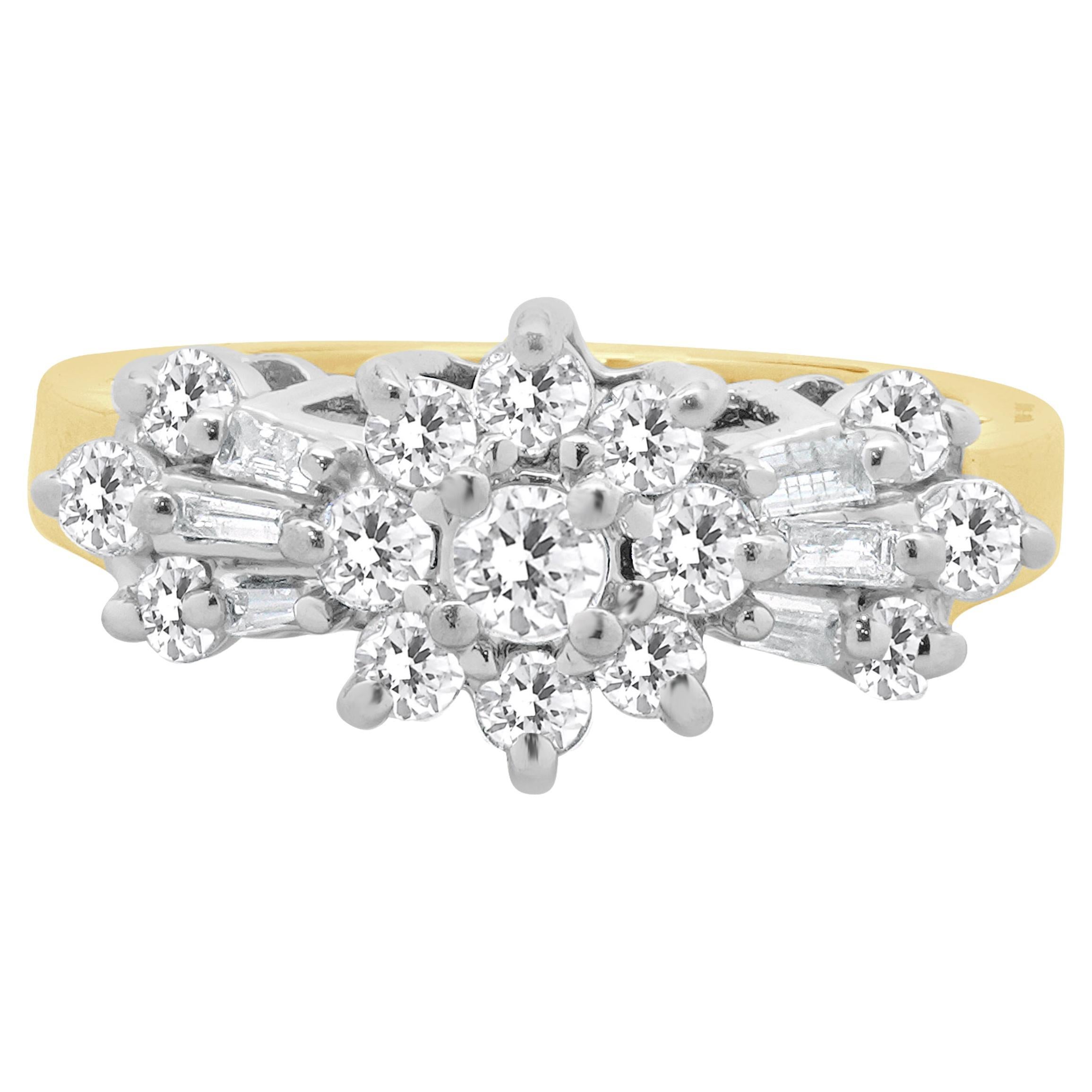 10 Karat Yellow & White Gold Vintage Diamond Cluster Ring For Sale