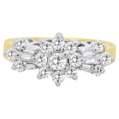 10 Karat Gelb- und Weißgold Vintage-Diamant-Cluster-Ring