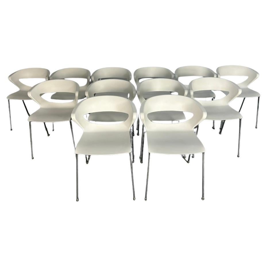 10 Kastel "Kicca" Dining Chairs - In White & Chrome