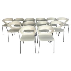 10 Kastel "Kicca" Dining Chairs - In White & Chrome