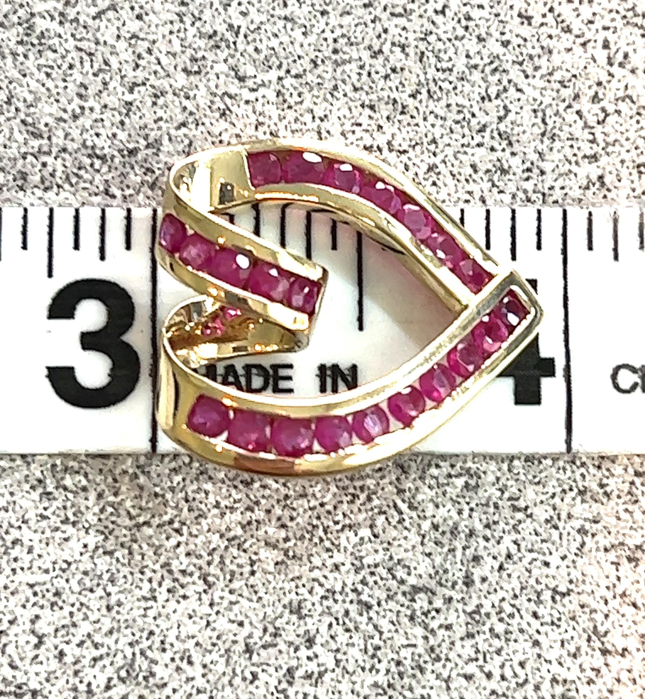 10 Kt Yellow Gold Channel Set Ruby Heart Slide Pendant 1