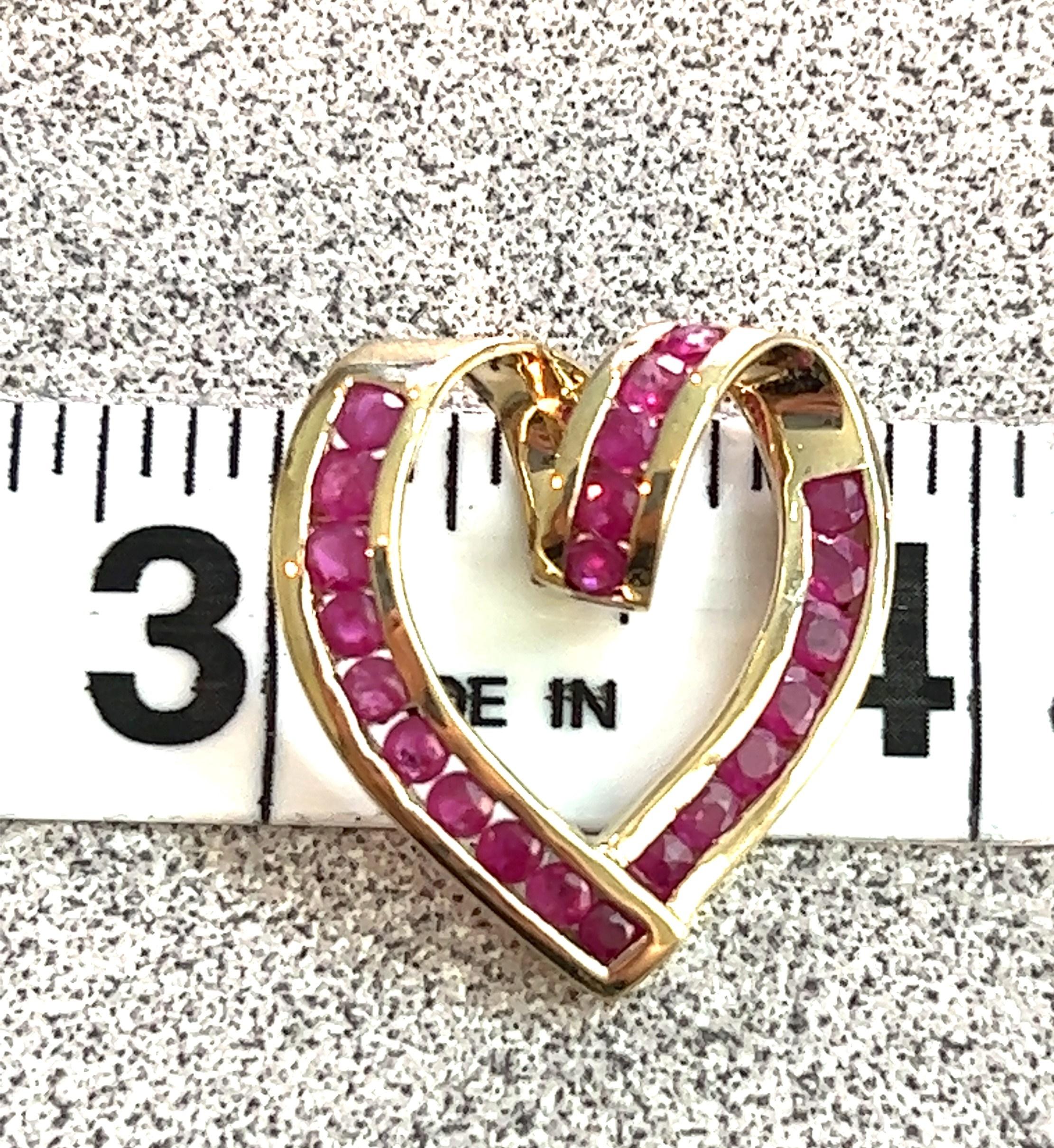10 Kt Yellow Gold Channel Set Ruby Heart Slide Pendant 2