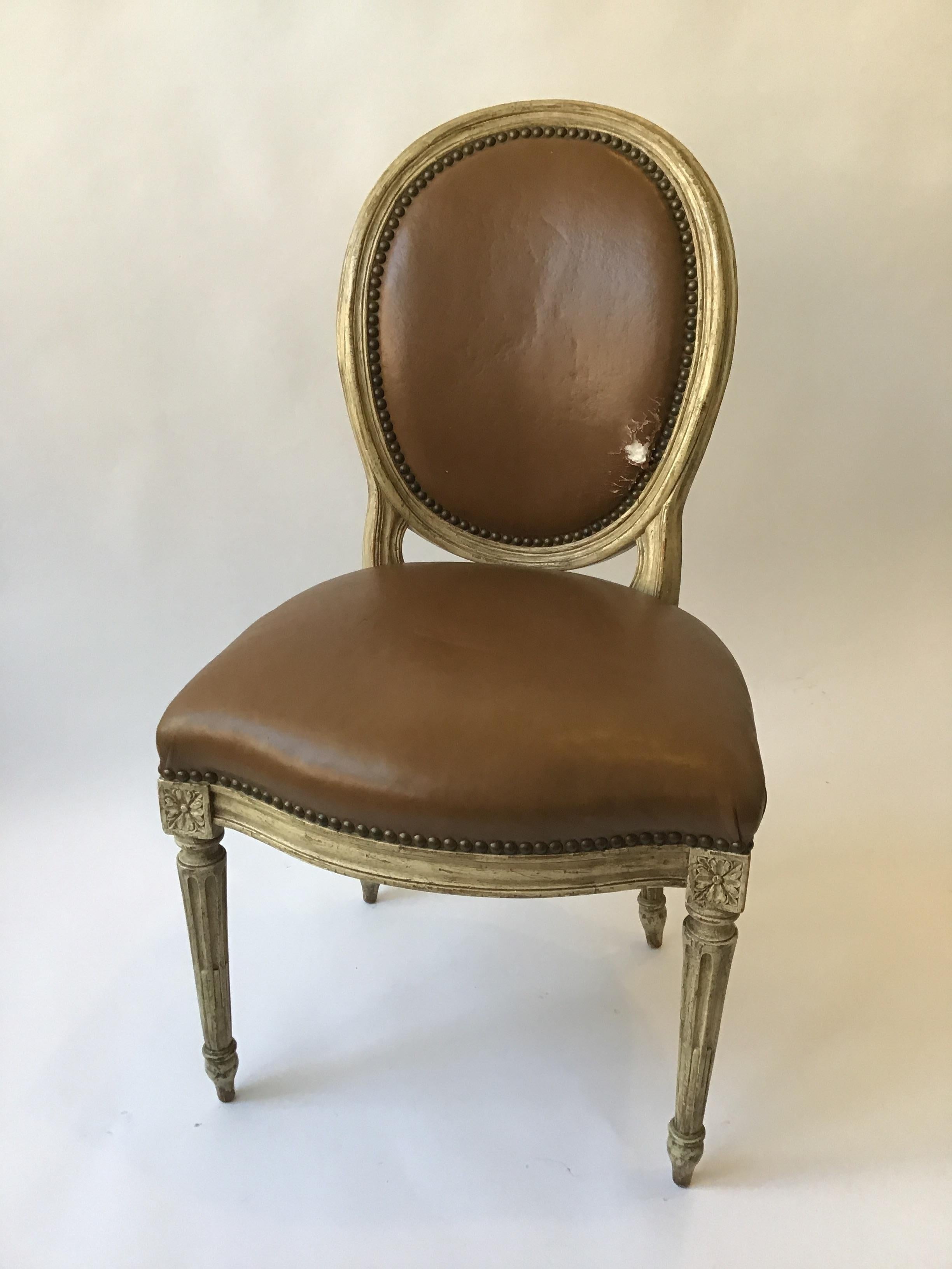 Mid-20th Century 10 Leather Louis XVI 1950s Dining Chairs