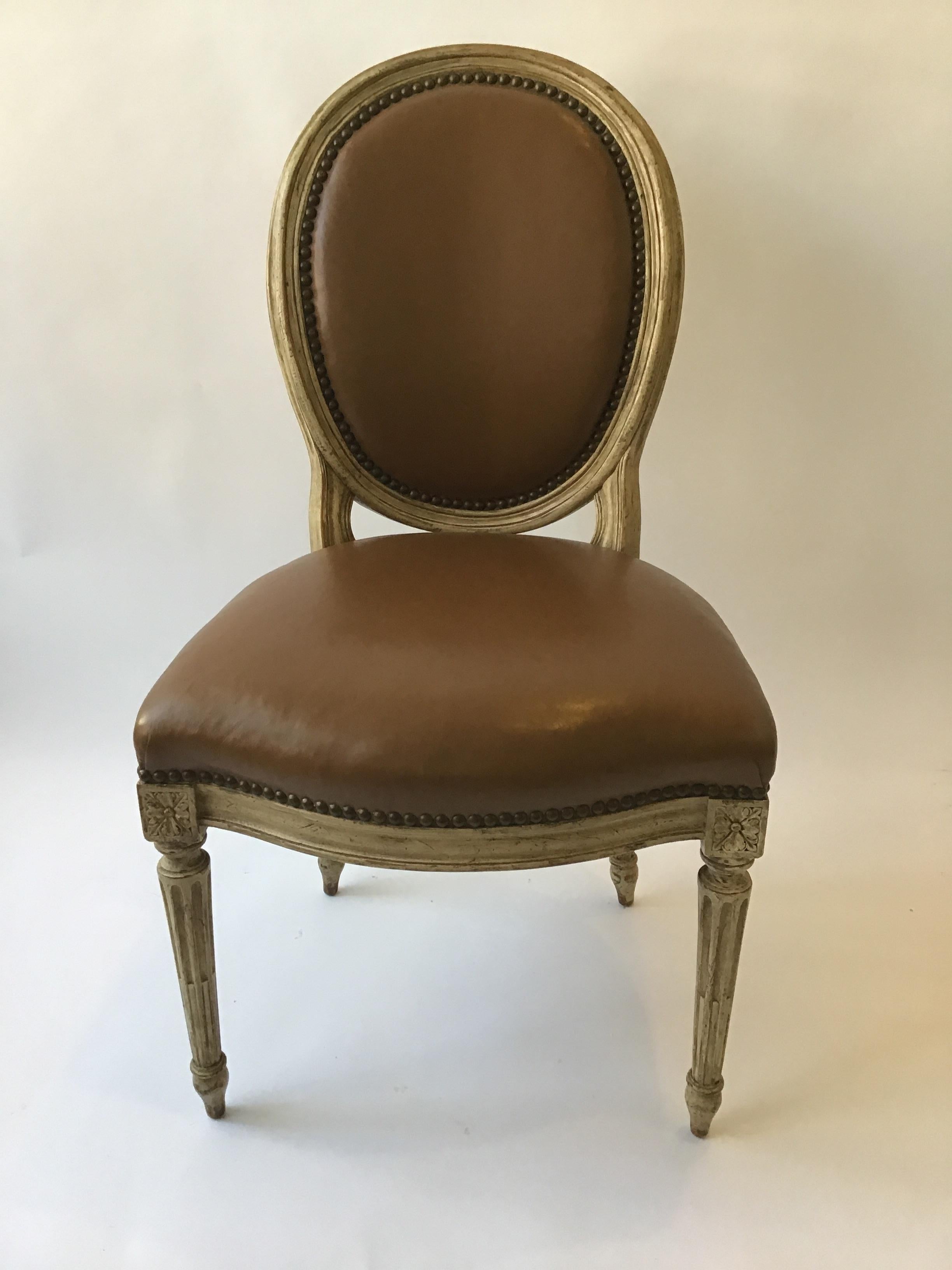 Wood 10 Leather Louis XVI 1950s Dining Chairs