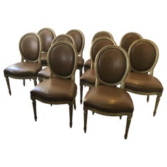10 Leather Louis XVI 1950s Dining Chairs