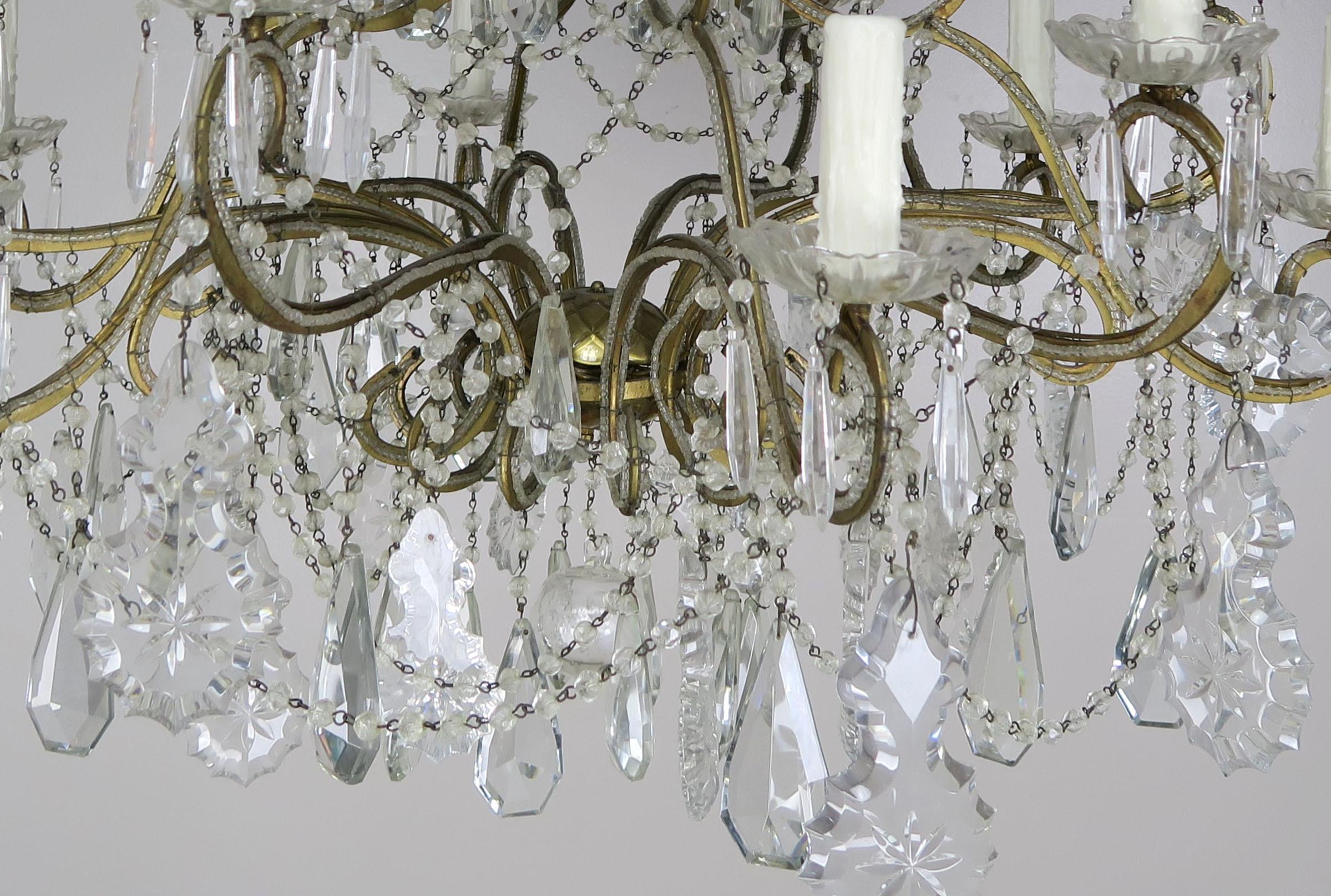 10-Light French Louis XV Style Crystal Beaded Chandelier, circa 1930s For Sale 5