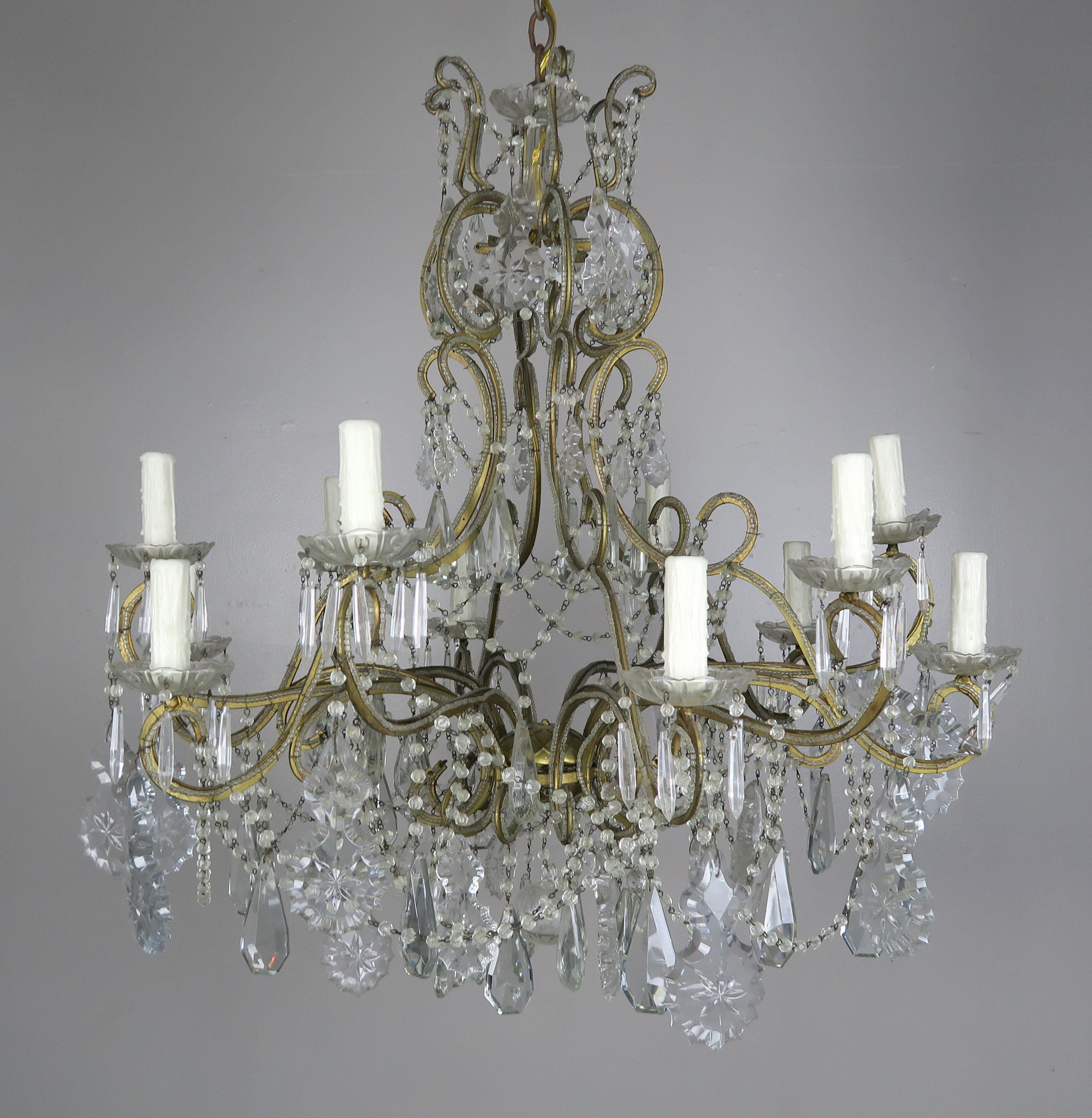 10-Light French Louis XV Style Crystal Beaded Chandelier, circa 1930s For Sale 7