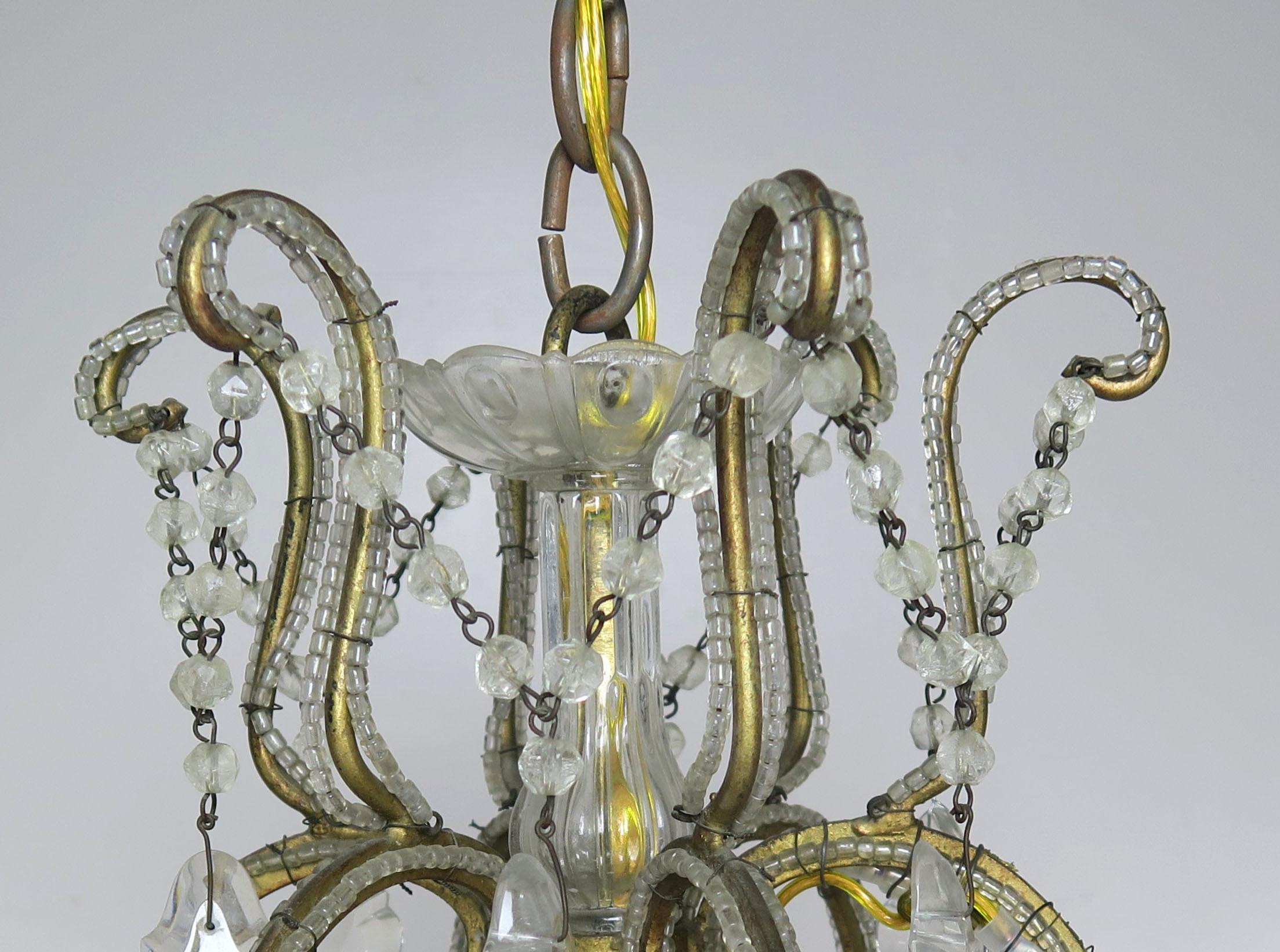 10-Light French Louis XV Style Crystal Beaded Chandelier, circa 1930s In Distressed Condition In Los Angeles, CA