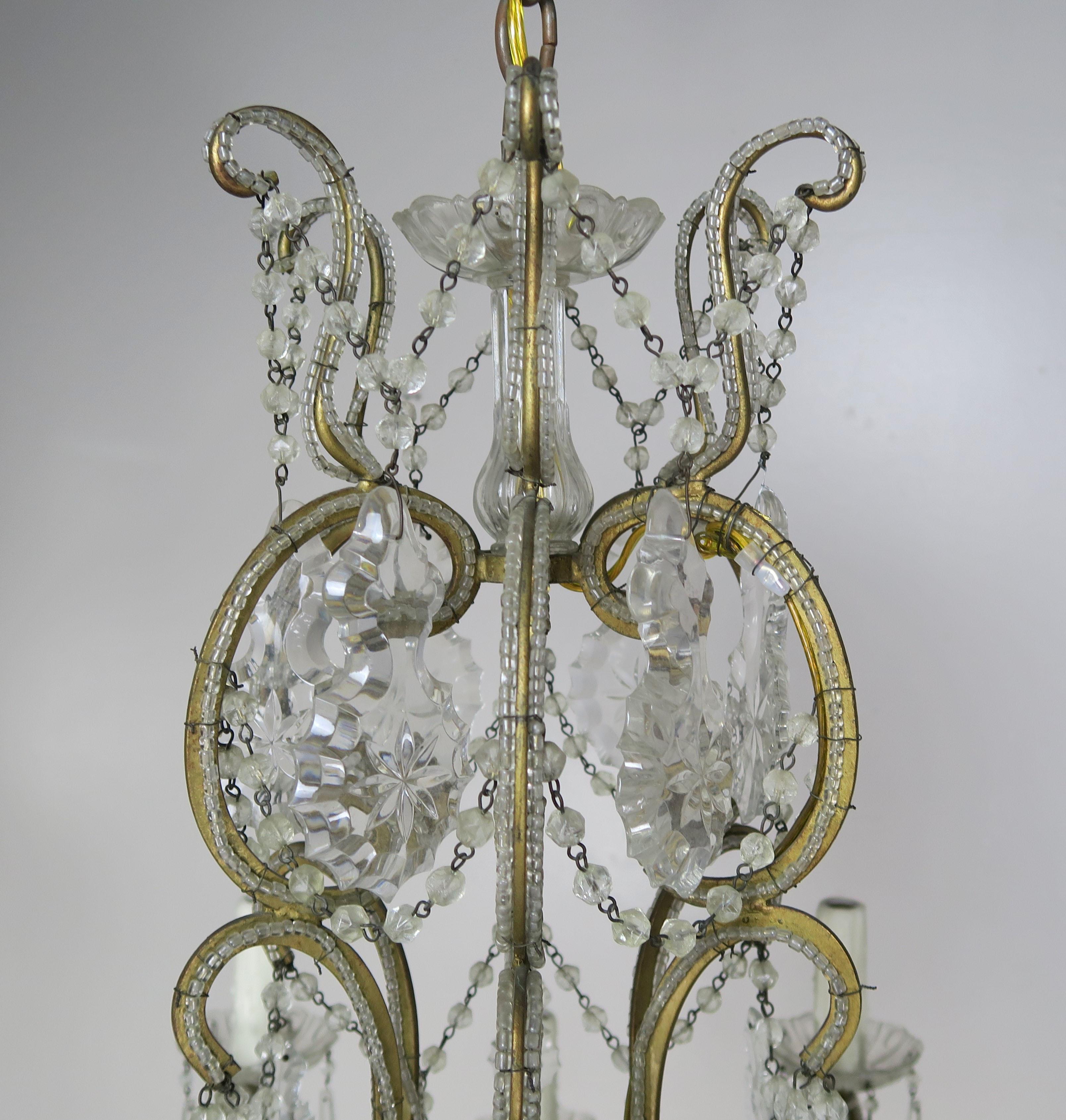 Mid-20th Century 10-Light French Louis XV Style Crystal Beaded Chandelier, circa 1930s