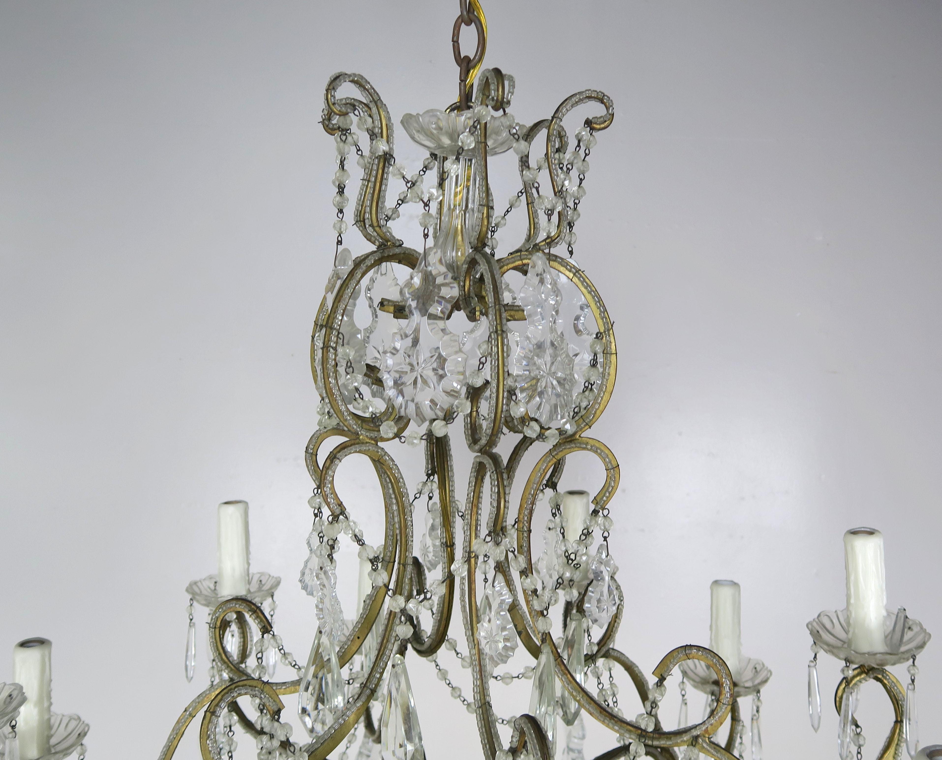 10-Light French Louis XV Style Crystal Beaded Chandelier, circa 1930s For Sale 2