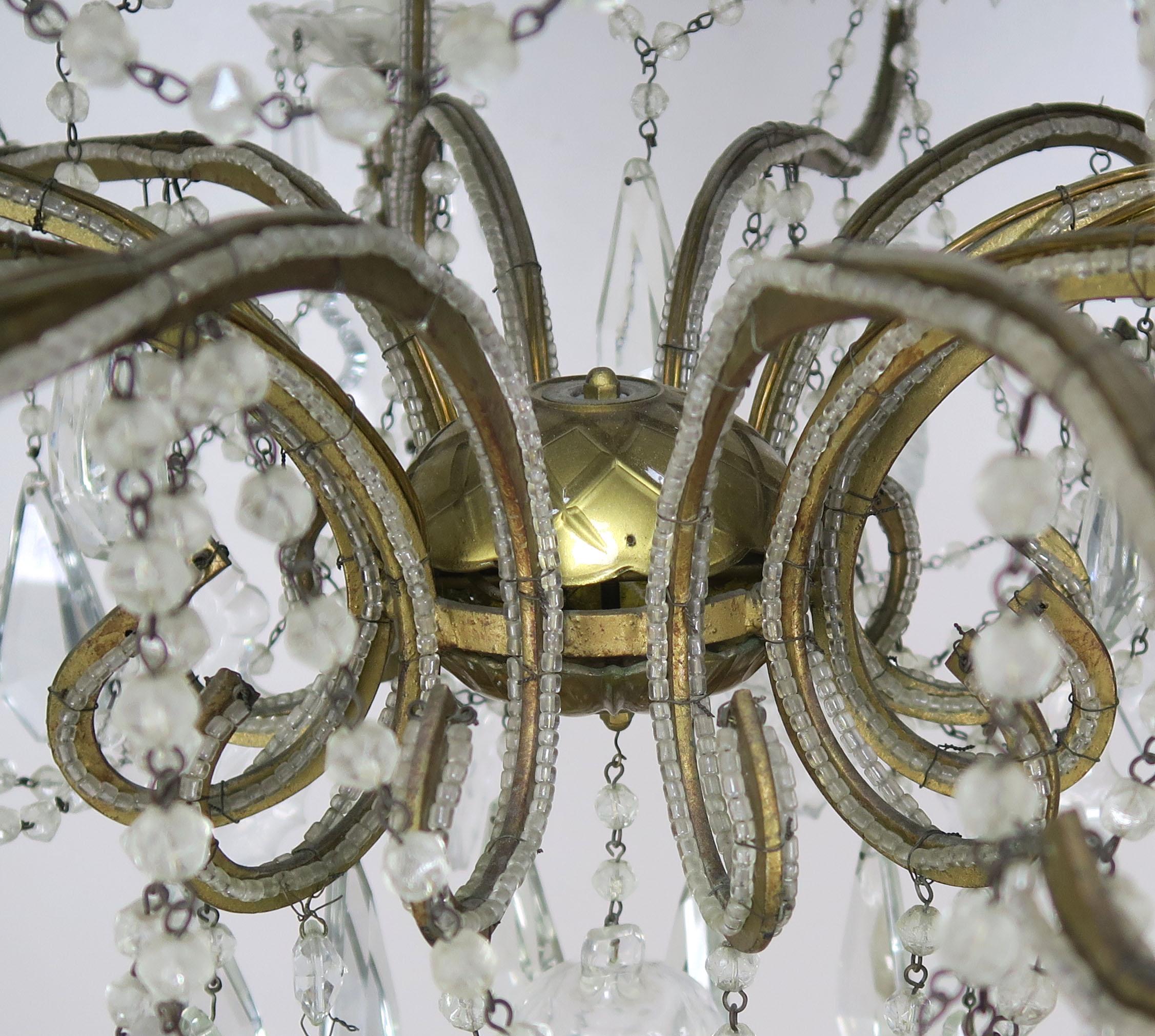 10-Light French Louis XV Style Crystal Beaded Chandelier, circa 1930s For Sale 3